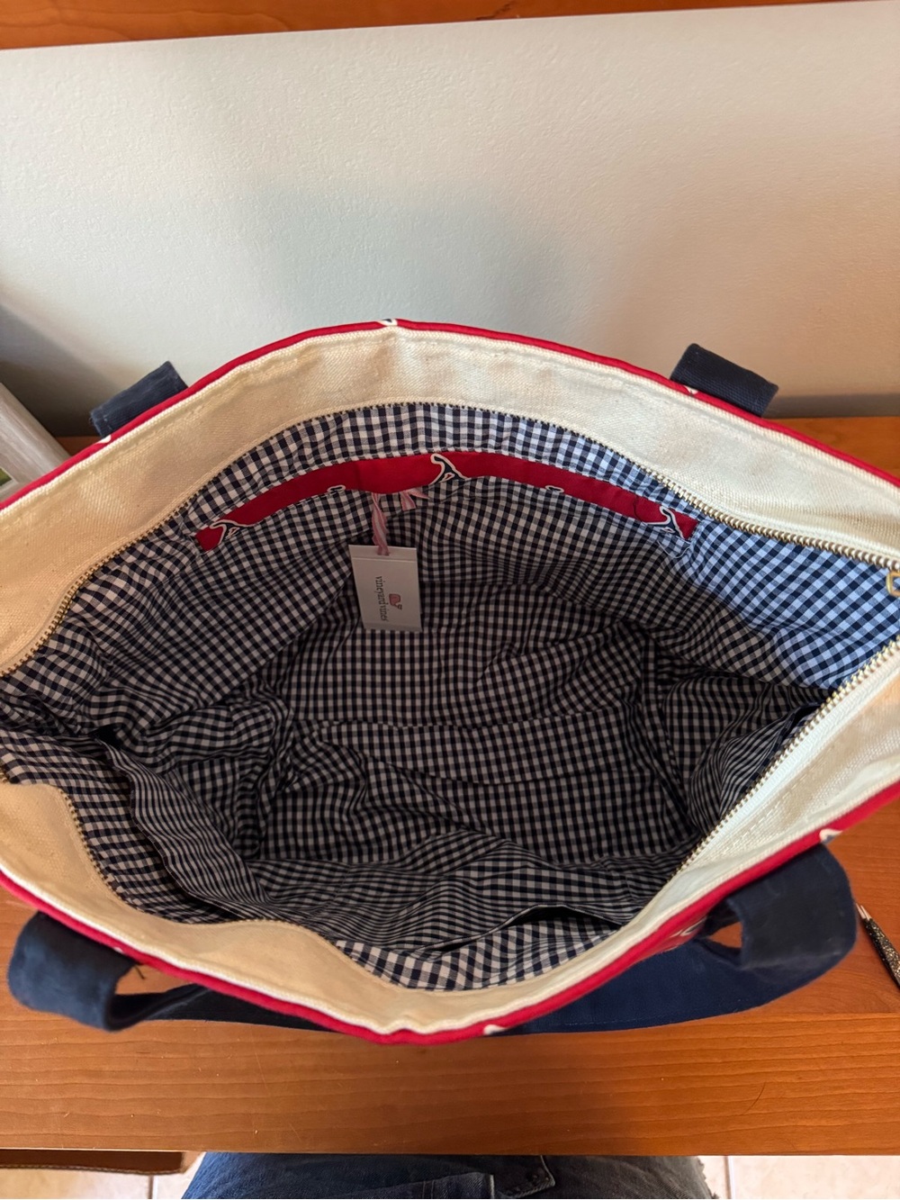 Vineyard Vines Natural Canvas Tote with Navy Straps and Nantucket Map - Picture 6 of 9
